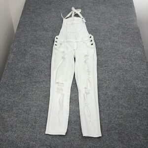 Guess Overalls Womens 29 White Cotton Distressed Ripped Slim Casual Streetwear